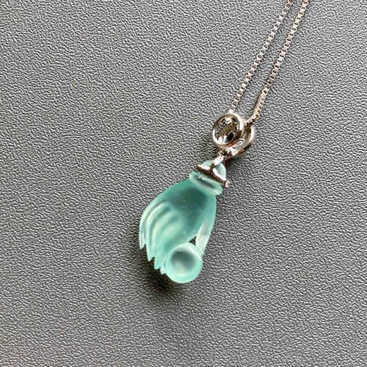 高冰种淡蓝水翡翠观音手掌上明珠18k白金钻石镶嵌 商品图5