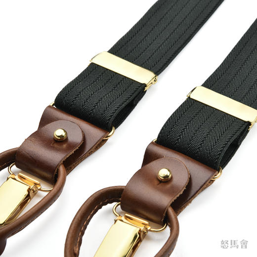 意大利牛皮尼龙橡丝Y型绿色手工背带 商品图2