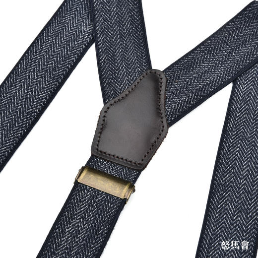 意大利牛皮尼龙橡丝Y型蓝色人字纹手工背带 商品图3