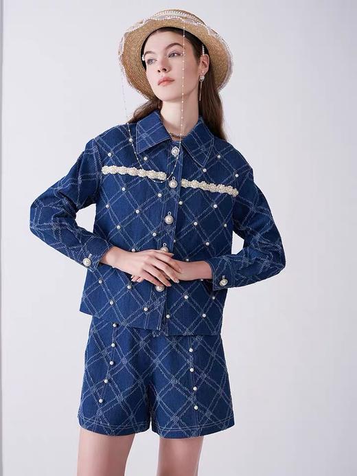 牛仔菱纹格定位珍珠扣外套 商品图1