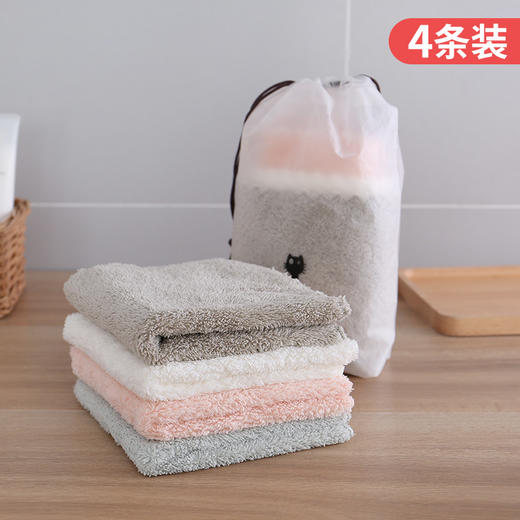 家减尘除花边加厚珊瑚绒小方巾（四条装）J8208 商品图0