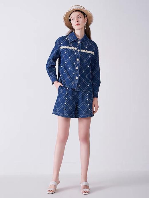 牛仔菱纹格定位珍珠扣外套 商品图0