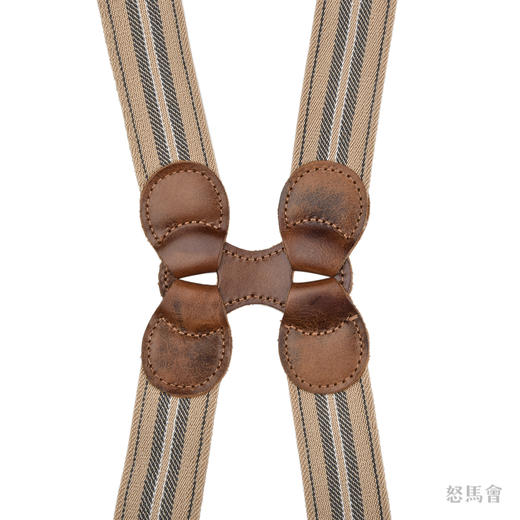 意大利牛皮尼龙橡丝X型卡其色条纹手工背带 商品图1