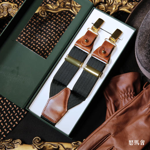 意大利牛皮尼龙橡丝Y型绿色手工背带 商品图4