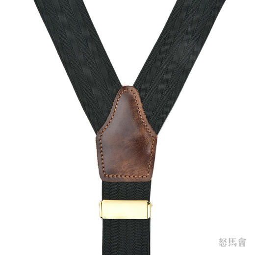 意大利牛皮尼龙橡丝Y型绿色手工背带 商品图1