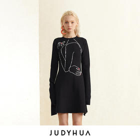 JUDYHUA 艺术感线条设计针织连衣裙