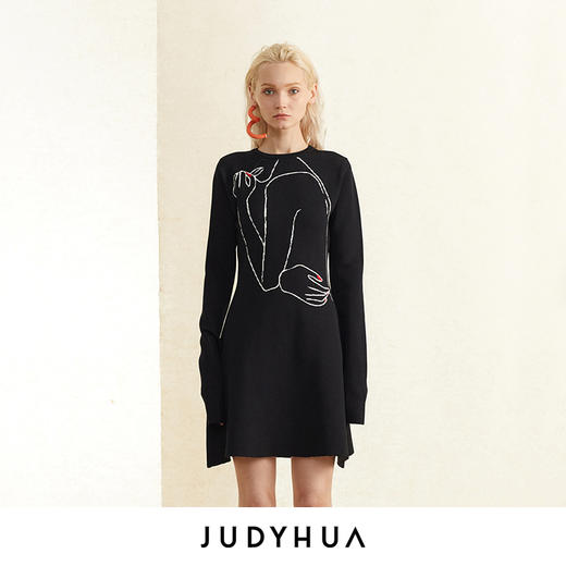 JUDYHUA 艺术感线条设计针织连衣裙 商品图0