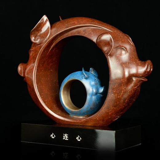 宇达青铜摆件 十二生肖猪《心连心》工艺品 装饰 家居摆件  高22cm 商品图2