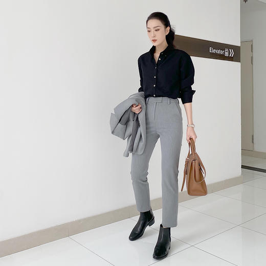 “新晋神裤” 灰色高腰休闲直筒九分西裤 商品图1