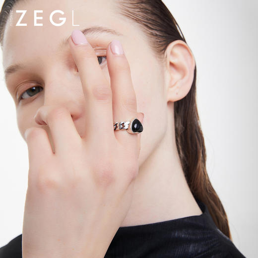 ZEGL925纯银复古玛瑙爱心戒指女小众设计时尚个性指环开口食指戒 商品图1