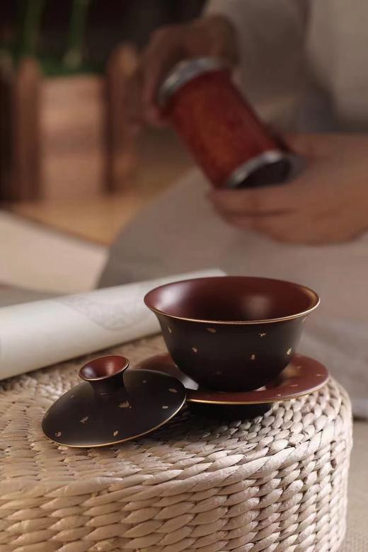 【周年庆】宜兴正宗原矿精品双色描金洒金紫砂盖碗  150cc 商品图9