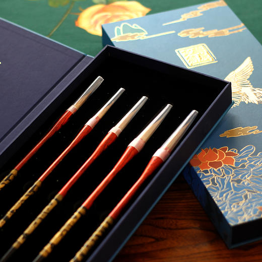 青云染 毛笔礼盒套装5只装 奢华黑檀毛笔 龙杆毛笔 手工毛笔 商品图1
