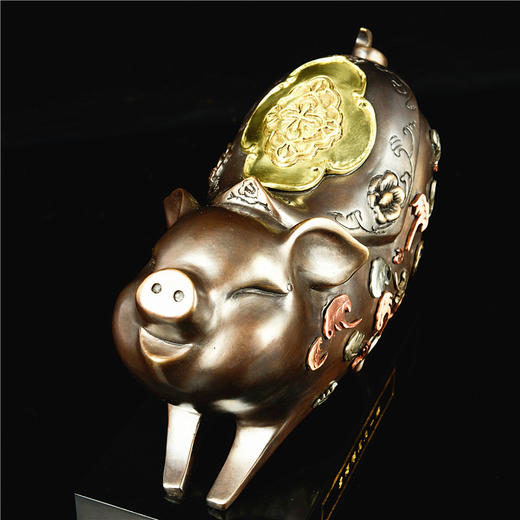 宇达青铜摆件 十二生肖猪《幸福像花儿一样》创意 装饰 家居摆件  高18cm 商品图3