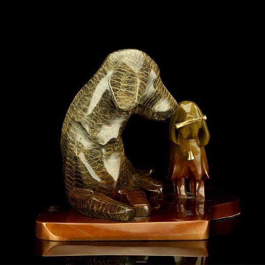 宇达青铜全铜狗摆件《和和美美》十二生肖 创意装饰 家居工艺摆件  高25.5cm 商品图2