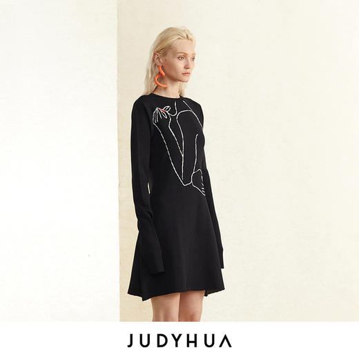 JUDYHUA 艺术感线条设计针织连衣裙 商品图2