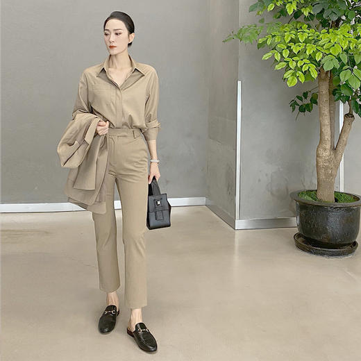 “新晋神裤” 卡其色高腰休闲直筒九分西裤 商品图5