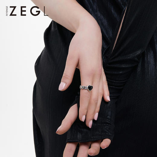 ZEGL925纯银复古玛瑙爱心戒指女小众设计时尚个性指环开口食指戒 商品图3