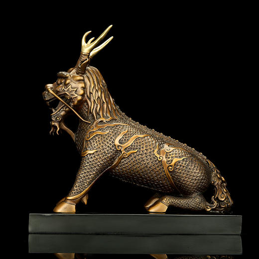 宇达青铜全铜摆件《铜麒麟》原作缩小 创意礼品 工艺家居摆件  高34.4cm 商品图2