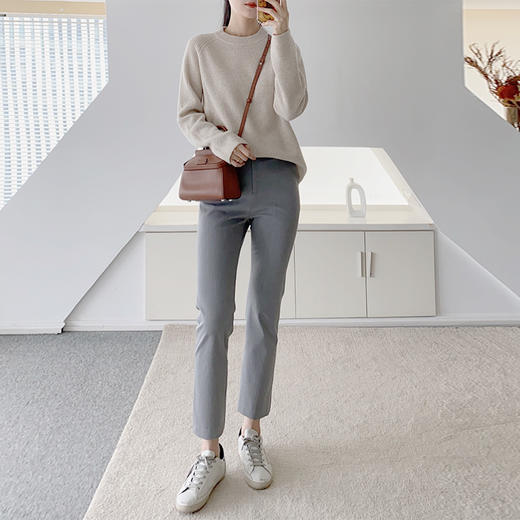 “新晋神裤” 灰色高腰休闲直筒九分西裤 商品图3