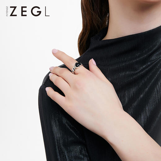 ZEGL925纯银复古玛瑙爱心戒指女小众设计时尚个性指环开口食指戒 商品图4