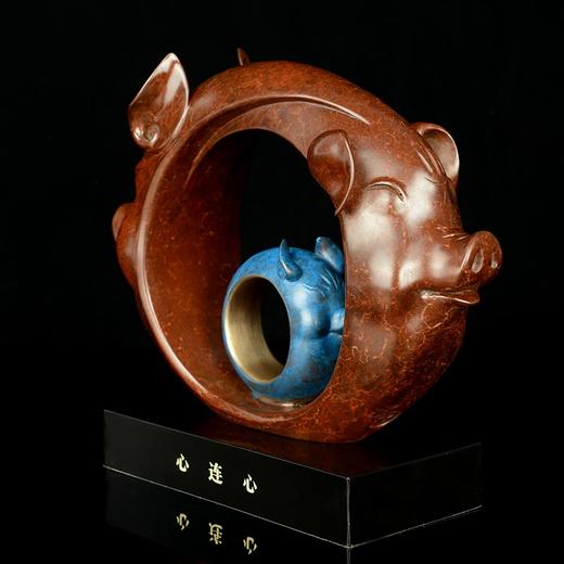 宇达青铜摆件 十二生肖猪《心连心》工艺品 装饰 家居摆件  高22cm 商品图3