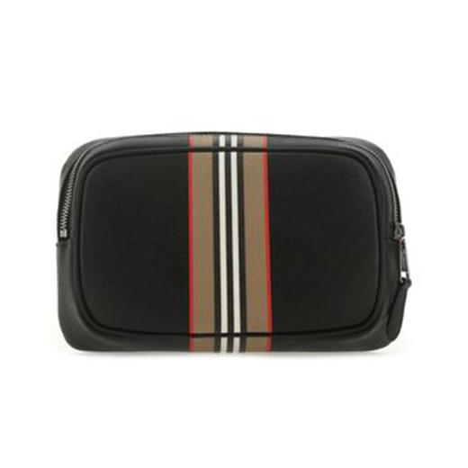 BURBERRY 巴宝莉 男士标志性条纹印花粒纹皮革腰包 黑色 8036543 A1189 商品图0