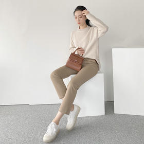 “新晋神裤” 卡其色高腰休闲直筒九分西裤