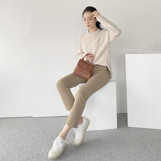 “新晋神裤” 卡其色高腰休闲直筒九分西裤 商品图0