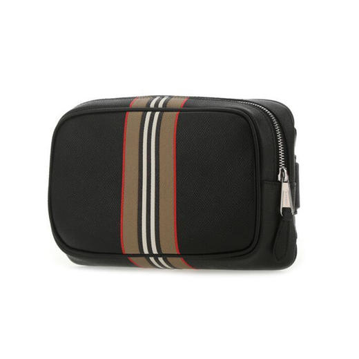 BURBERRY 巴宝莉 男士标志性条纹印花粒纹皮革腰包 黑色 8036543 A1189 商品图1