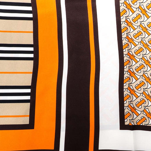 BURBERRY 巴宝莉 女士TB专属标识、标志性条纹和格纹印花真丝围巾 亮橙色 8026542 A1934 商品图1