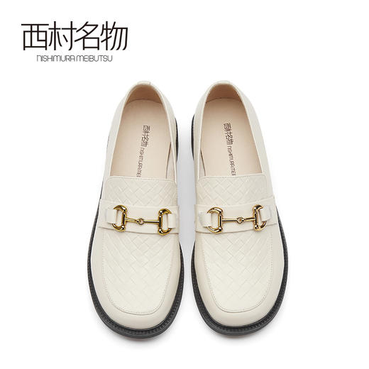 西村名物2021春季新款深口菱形格纹单鞋平底小皮鞋英伦乐福T21AM13221 商品图3