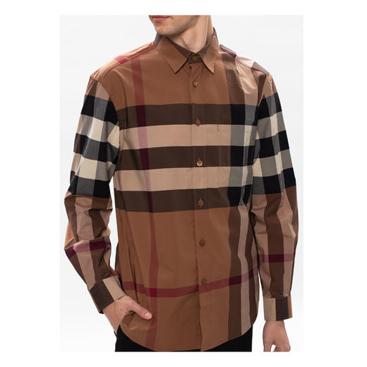 【二】BURBERRY 巴宝莉 男士长袖衬衫 驼色格子 8037640 A8894 商品图1
