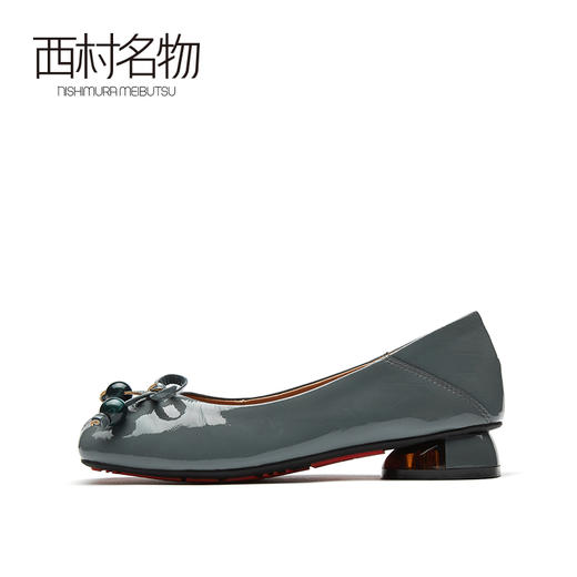西村名物2021春季新款蝴蝶结百搭豆豆鞋牛皮平底浅口单鞋女13161 商品图2