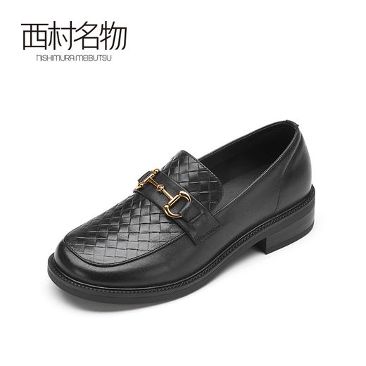 西村名物2021春季新款深口菱形格纹单鞋平底小皮鞋英伦乐福T21AM13221 商品图1