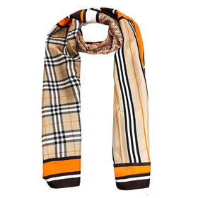 BURBERRY 巴宝莉 女士TB专属标识、标志性条纹和格纹印花真丝围巾 亮橙色 8026542 A1934