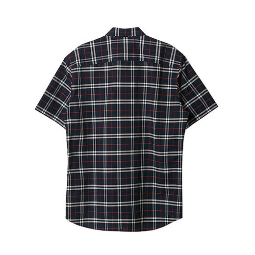 BURBERRY 巴宝莉 男士短袖小格纹弹力棉衬衫 蓝色小格子 8020964 A1960 商品图1
