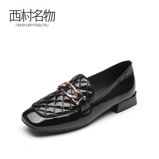 西村名物2021春季新款英伦软皮粗跟小皮鞋复古一脚蹬乐福鞋T21AM13151 商品图1
