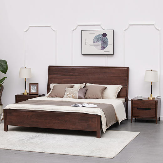 【现代实木风-NJT1104C03床】现代实木/现代简约/卧室/北美黑胡桃/实木床 商品图1