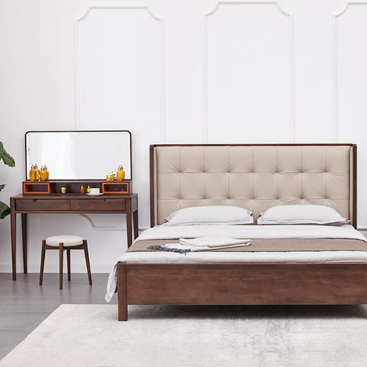 【现代实木风-NJT1604-1603妆台妆镜】现代实木/现代简约/卧室/北美黑胡桃/实木梳妆台 商品图2