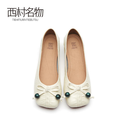 西村名物2021春季新款蝴蝶结百搭豆豆鞋牛皮平底浅口单鞋女13161 商品图3