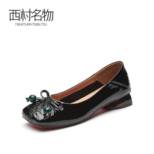 西村名物2021春季新款蝴蝶结百搭豆豆鞋牛皮平底浅口单鞋女13161 商品图1