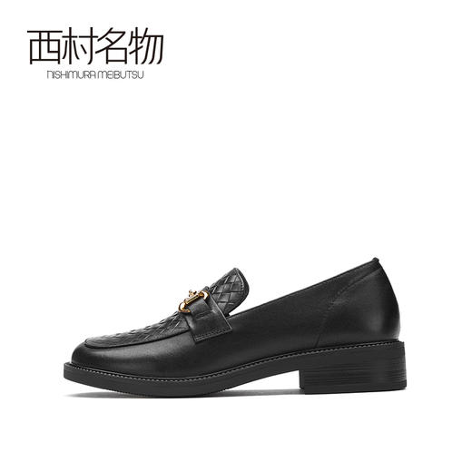 西村名物2021春季新款深口菱形格纹单鞋平底小皮鞋英伦乐福T21AM13221 商品图2
