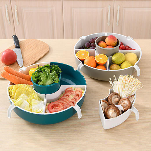 多功能旋转沥水篮家用厨房火锅拼盘多格水果盘洗蔬菜篮 商品图3