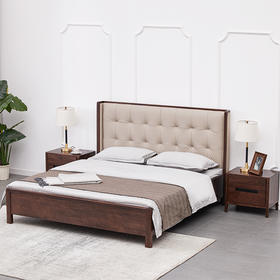 【现代实木风-NJT1107C03床】现代实木/现代简约/卧室/北美黑胡桃/真皮/实木床