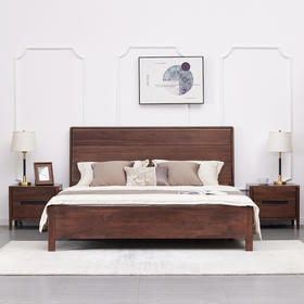 【现代实木风-NJT1104C03床】现代实木/现代简约/卧室/北美黑胡桃/实木床