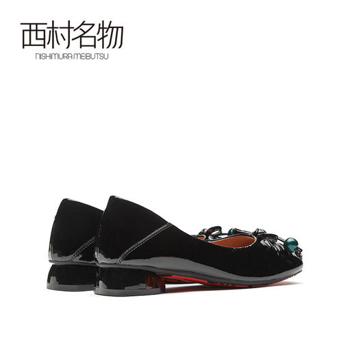 西村名物2021春季新款蝴蝶结百搭豆豆鞋牛皮平底浅口单鞋女13161 商品图4