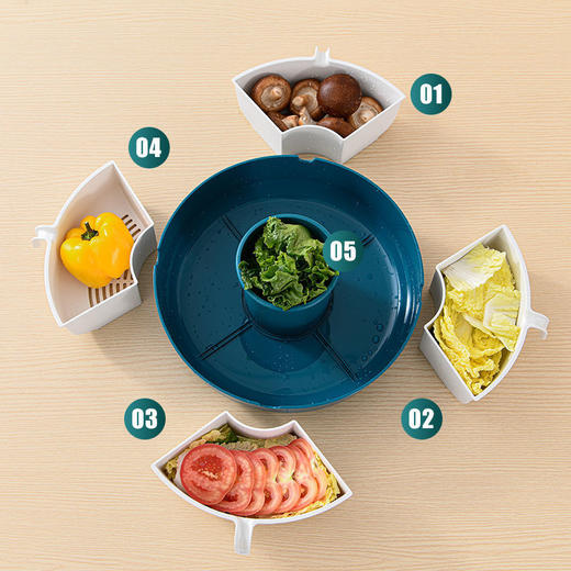 多功能旋转沥水篮家用厨房火锅拼盘多格水果盘洗蔬菜篮 商品图8