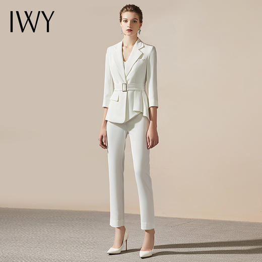 IWY/白色系带收腰西服西服套装女时尚修身气质女神范职业商务通勤正装C304+P305 商品图0