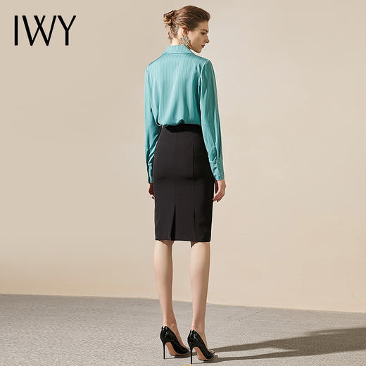 IWY/时尚百搭绿色条纹衬衫女复古名媛优雅半裙职业套装套裙203106B1+203080S1 商品图3