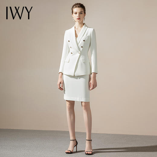 IWY/通勤白色商务西服套裙女职业装套装修身双排扣时尚气质名媛英伦风CS1150 商品图1